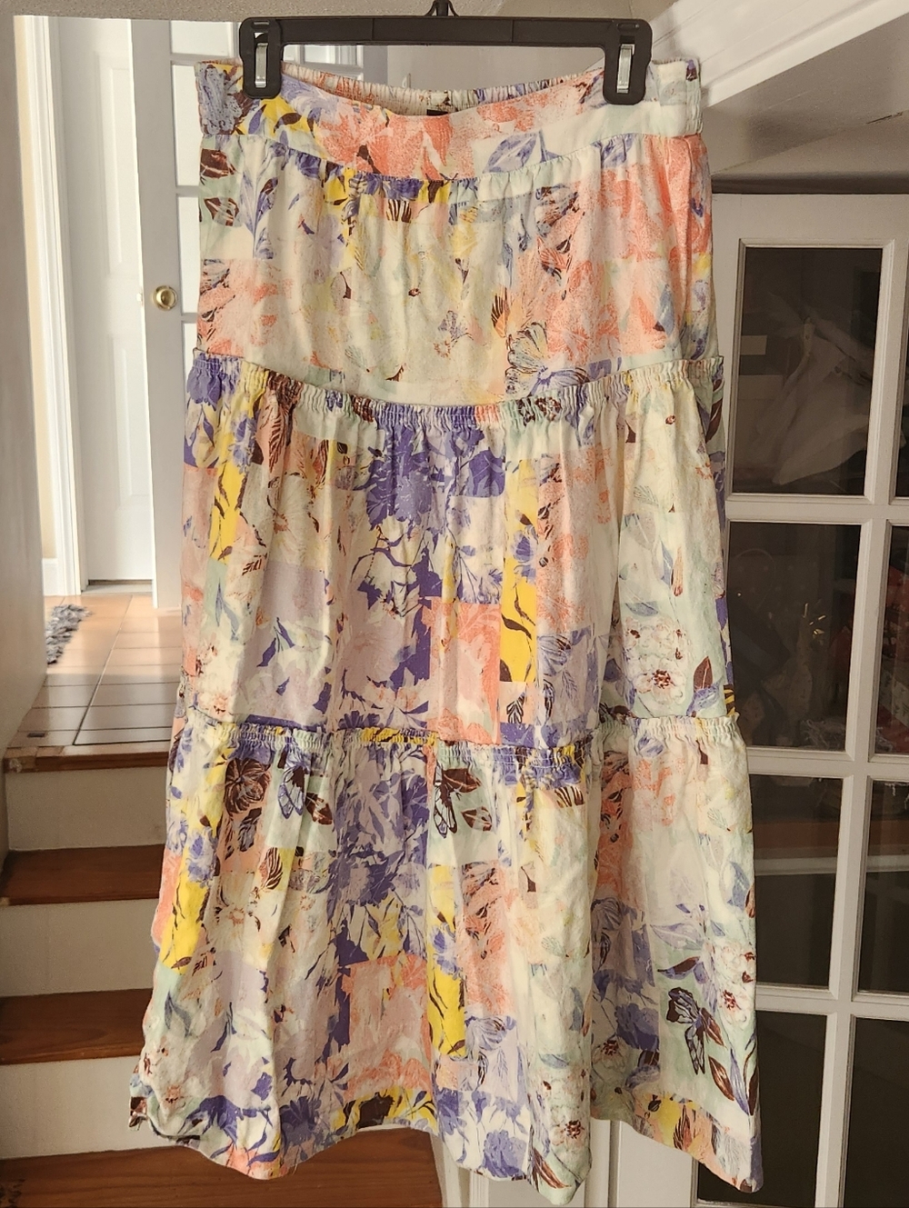 INC International Concepts Pastel Floral Tiered Skirt with Elastic Waistband